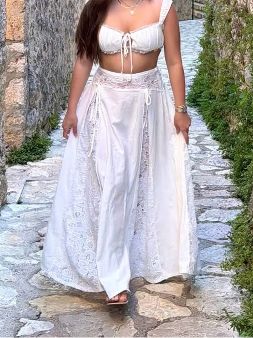Peppermayo White Maxi Skirt and tank top crop top set